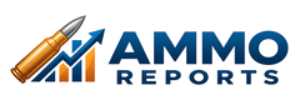 Alt text: Ammo Reports logo featuring a bullet and a bar chart, representing ammunition market insights and data analytics.
