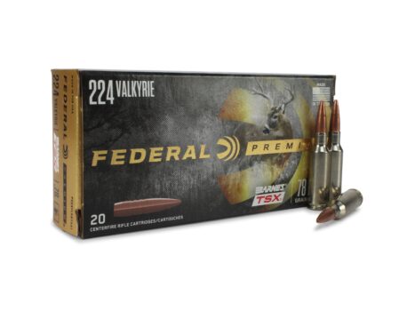 Federal 224 Valkyrie ammunition box with cartridges, featuring 78 grain Barnes TSX for precision shooting.