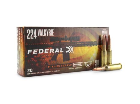 Federal 224 Valkyrie ammunition box with 20 centerfire cartridges, featuring bonded soft point bullets for precision shooting.
