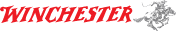 Winchester logo featuring bold red text and a silver horse figure, symbolizing heritage and quality in firearms.